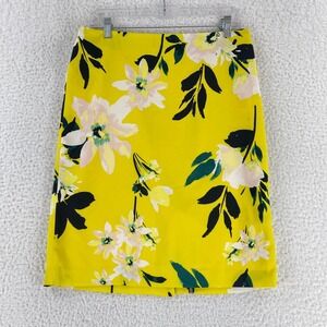 Ann‎ Taylor Factory Yellow Floral Print A-Line Skirt Womens Zip Up Size 6